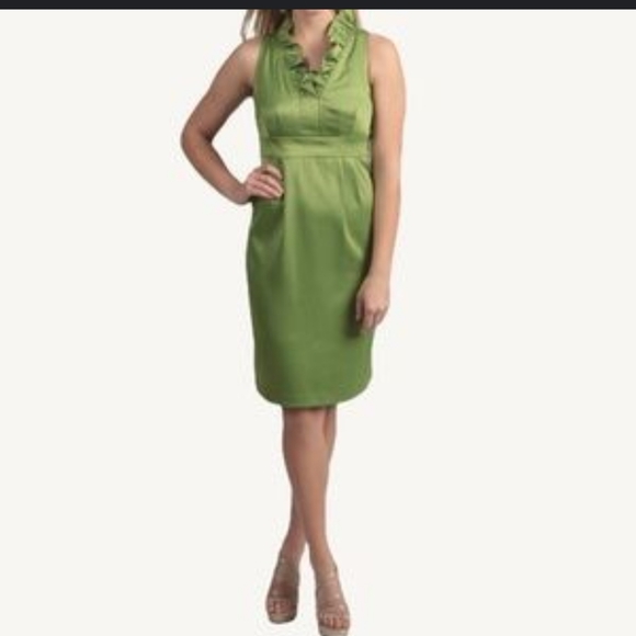 NWOT Taylor from Nordstrom Olive Green Dress with Ruffle, P2P 20" - Picture 2 of 7